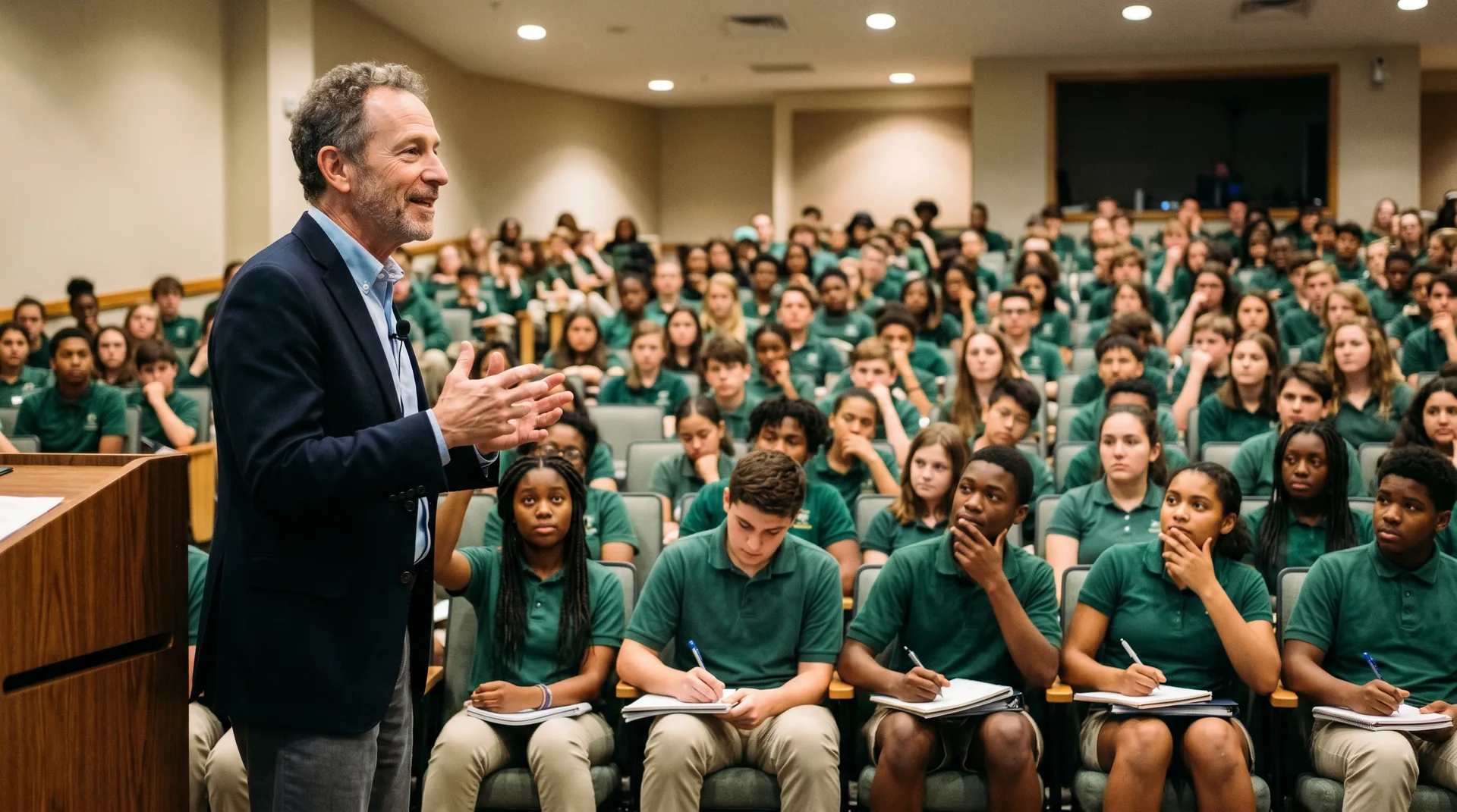 Distinguished speaker presenting to Whetstone students in the Forum