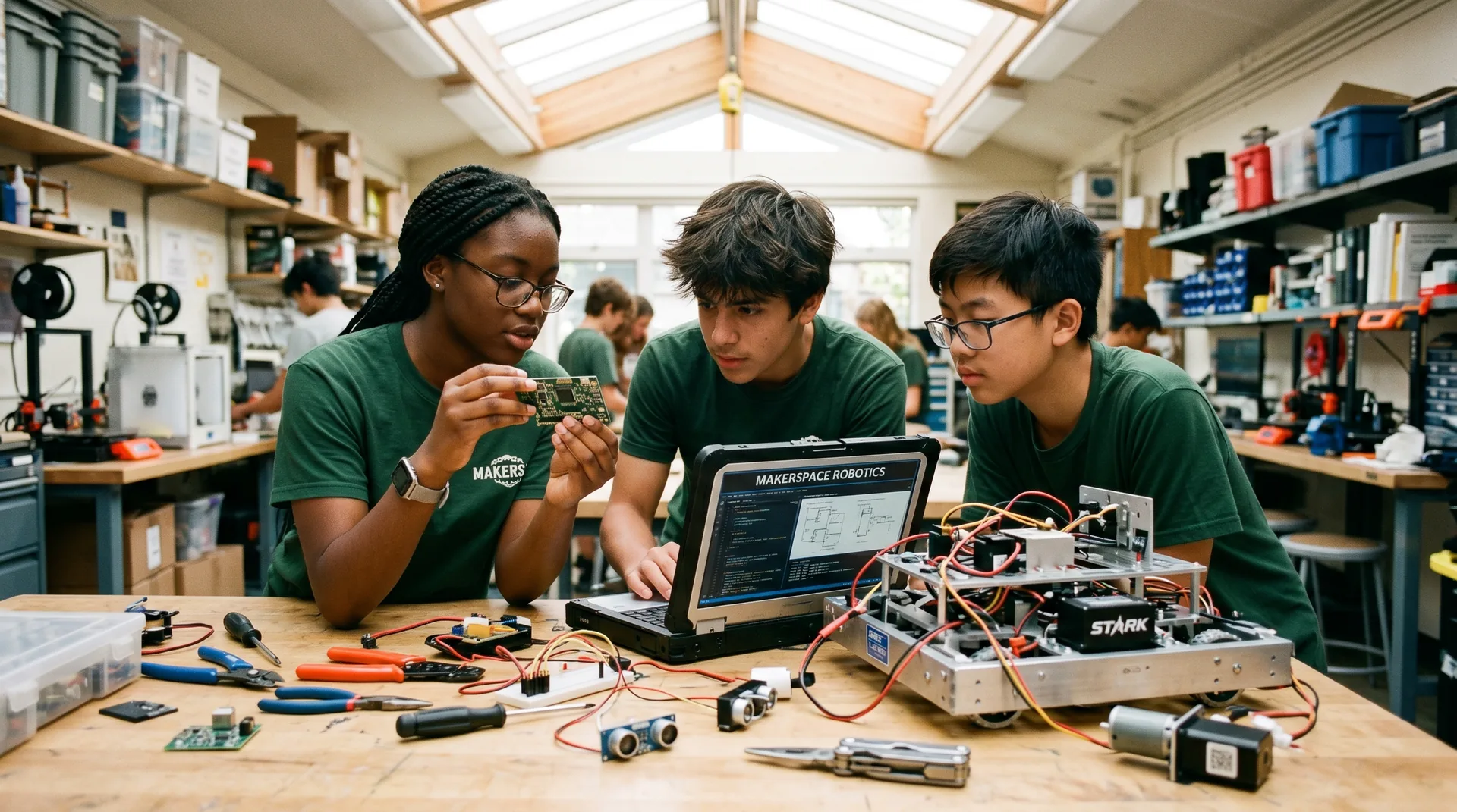 Whetstone students building robotics in the makerspace