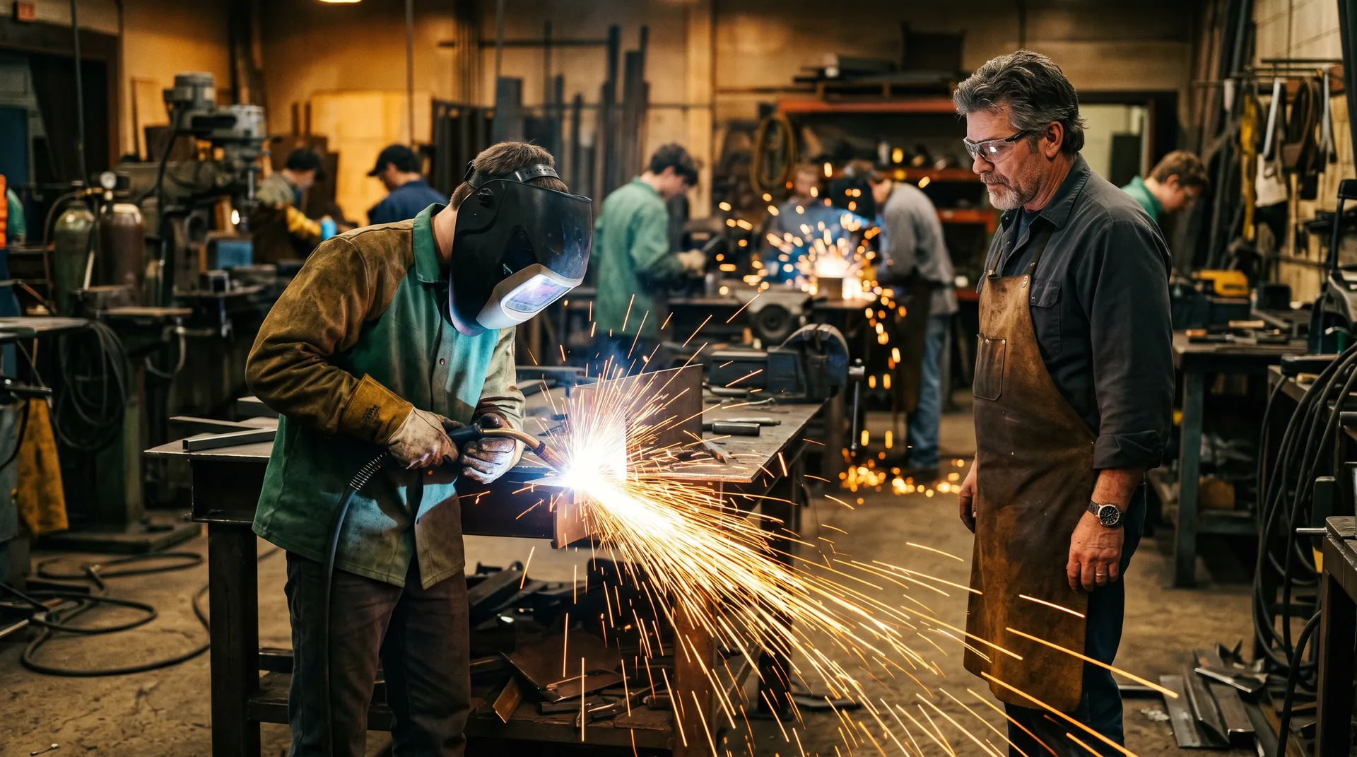 Whetstone student welding under master supervision